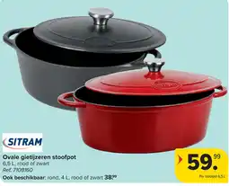 Carrefour Sitram Ovale gietijzeren stoofpot aanbieding