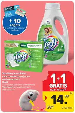 Carrefour Vloeibaar wasmiddel, caps, poeder, doekjes en wasverzachters Dreft aanbieding