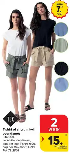 Carrefour T-shirt of short in twill voor dames aanbieding