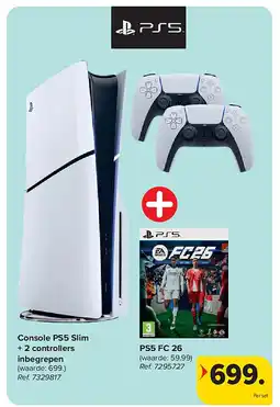 Carrefour Console PS5 Slim + 2 controllers inbegrepen + PS5 FC 26 aanbieding