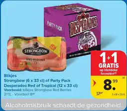 Carrefour Blikjes Strongbow (6 x 33 cl) of Party Pack Desperados Red of Tropical (12 x 33 cl) aanbieding