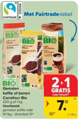 Carrefour Gemalen koffie of bonen Carrefour Bio aanbieding