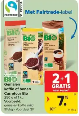 Carrefour Gemalen koffie of bonen Carrefour Bio aanbieding