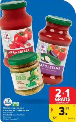 Carrefour Gerovese Carrefour Warme saus en pesto Carrefour en Carrefour Bio aanbieding