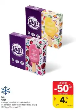 Carrefour Gigi mango, passievrucht en venkel of aardbei, bosbes en rode biet aanbieding