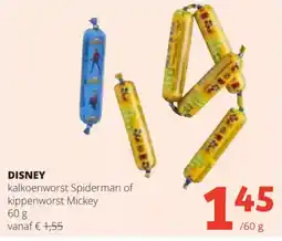 Spar Disney kalkoenworst Spiderman of kippenworst Mickey aanbieding