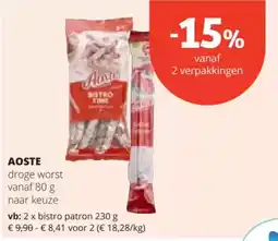 Spar AOSTE droge worst vanaf 80 g naar keuze aanbieding