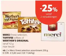 Spar Merci finest selection, toffifee toffees of werther's original aanbieding