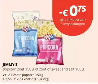 Spar Jimmy's popcorn zoet of zout of sweet and salt aanbieding