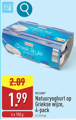 ALDI Milsani natuuryoghurt op griekse wijze aanbieding