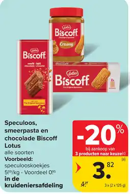 Carrefour Speculoos, smeerpasta en chocolade Biscoff Lotus aanbieding