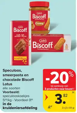 Carrefour Speculoos, smeerpasta en chocolade Biscoff Lotus aanbieding