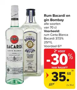 Carrefour Rus Bacardi en gin Bombay aanbieding
