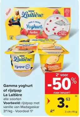 Carrefour Rijstpap Gamma yoghurt of rijstpap La Laitière aanbieding