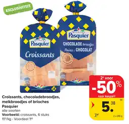 Carrefour Croissants, chocoladebroodjes, melkbroodjes of brioches Pasquier aanbieding