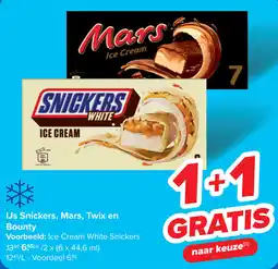 Carrefour IJs Snickers, Mars, Twix en Bounty aanbieding