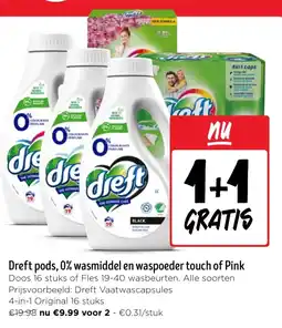 Jumbo Dreft pods, 0% wasmiddel en waspoeder touch of Pink aanbieding
