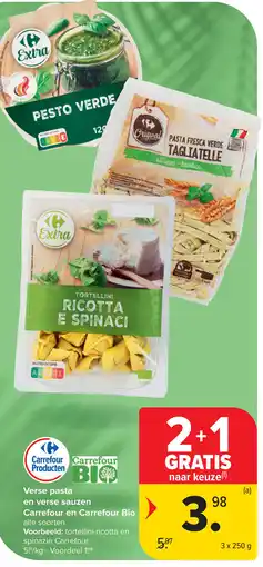 Carrefour Verse pasta BIO en verse sauzen Carrefour en Carrefour Bio aanbieding