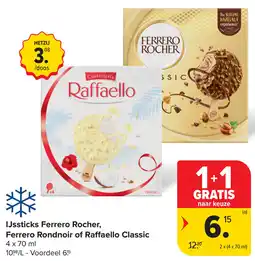 Carrefour IJssticks Ferrero Rocher, Ferrero Rondnoir of Raffaello Classic aanbieding