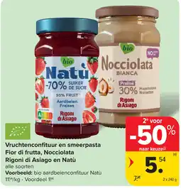 Carrefour Vruchtenconfituur en smeerpasta Fior di frutta, Nocciolata Rigoni di Asiago en Natu aanbieding