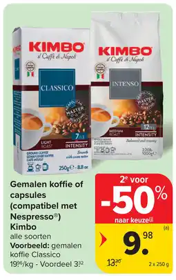 Carrefour Gemalen koffie of capsules (compatibel met Nespresso®) Kimbo aanbieding