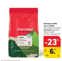 Carrefour Gemalen koffie Juan Valdez aanbieding