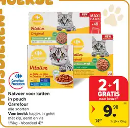 Carrefour Natvoer voor Katten in Pouch Carrefour aanbieding