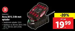Lidl Parkside Accu 20 V, 2 Ah met oplader aanbieding