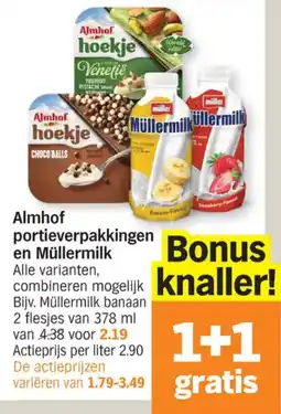 Albert Heijn Almhof portieverpakkingen en Müllermilk aanbieding