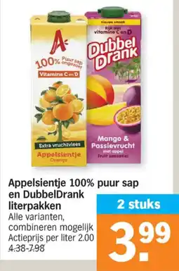 Albert Heijn Appelsientje 100% puur sap en DubbelDrank aanbieding