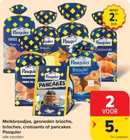 Carrefour Market Melkbroodjes, gesneden brioche, brioches, croissants of pancakes Pasquier aanbieding