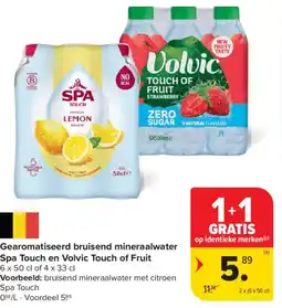 Carrefour Market Gearomatiseerd bruisend mineraalwater Spa Touch en Volvic Touch of Fruit aanbieding