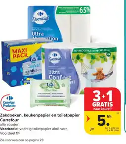 Carrefour Market Zakdoeken, keukenpapier en toiletpapier Carrefour aanbieding