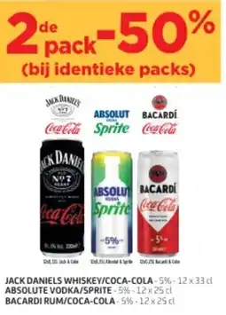 BelBev Jack daniels whiskey/coca-cola, absolute vodka/sprite, bacardi rum/coca-cola aanbieding