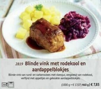 Blinde vink met rodekool en aardappelblokjes