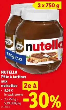 Lidl Nutella Pâte à tartiner aux noisettes aanbieding
