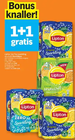 Albert Heijn Lipton Ice Tea sparkling 4 x 0.25 literblikjes aanbieding