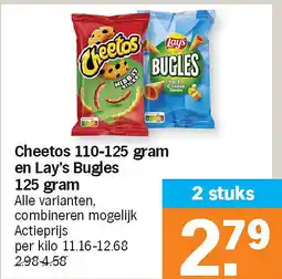 Albert Heijn Cheetos 110-125 gram en Lay's Bugles 125 gram aanbieding