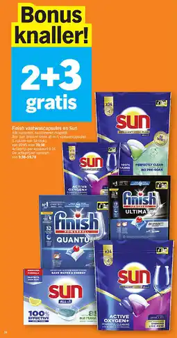 Albert Heijn Finish vaatwascapsules en Sun aanbieding