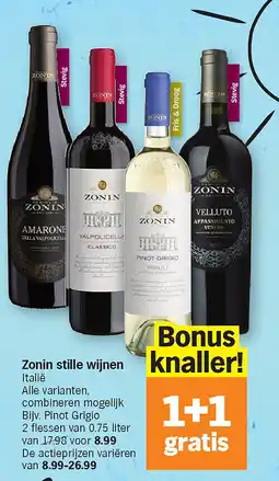 Albert Heijn Zonin stille wijnen aanbieding