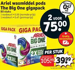 Kruidvat Ariel wasmiddel pods The Big One gigapack aanbieding