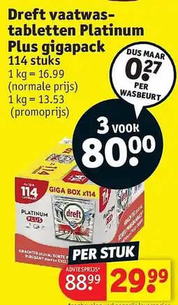 Kruidvat Dreft vaatwastabletten Platinum Plus gigapack aanbieding