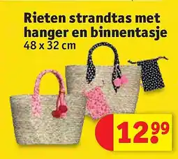 Kruidvat Rieten strandtas met hanger en binnentasje aanbieding