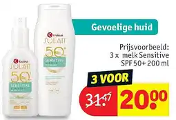 Kruidvat 3 x melk Sensitive SPF 50+ 200 ml aanbieding