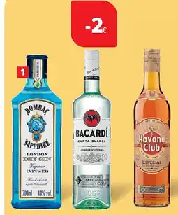 Carrefour Rum Bacardi en Havana Club en gin Bombay aanbieding