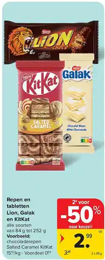 Carrefour Repen en tabletten Lion, Galak en KitKat aanbieding