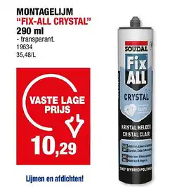 Hubo MONTAGELIJM “FIX-ALL CRYSTAL” 290 ml aanbieding