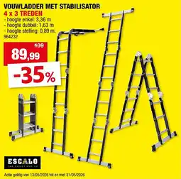 Hubo VOUWLADDER MET STABILISATOR 4 x 3 TREDEN aanbieding