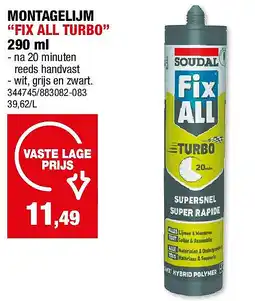 Hubo MONTAGELIJM “FIX ALL TURBO” 290 ml aanbieding