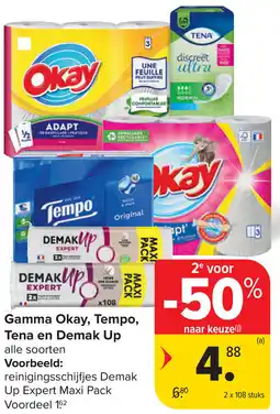Carrefour Gamma Okay, Tempo, Tena en Demak Up aanbieding